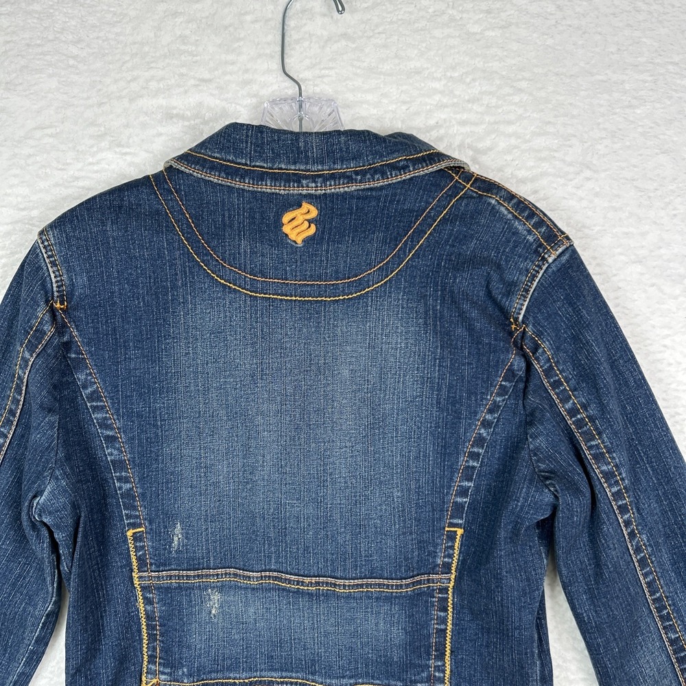 NWT ROCAWEAR Denim Blue Jean Jacket Embroidered Logo Y2K Women's Large - Picture 11 of 13